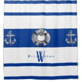 Rideaux De Douche Moderne tendance Nautique Bleu et Blanc Long (Devant)