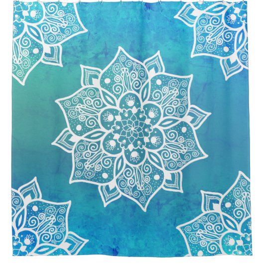 Rideaux De Douche Moderne turquoise bleu ombre pascolor mandala (Devant)