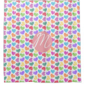 Rideaux De Douche Moderne Vibrant Rainbow Doodle Hearts Monogramme (Devant)