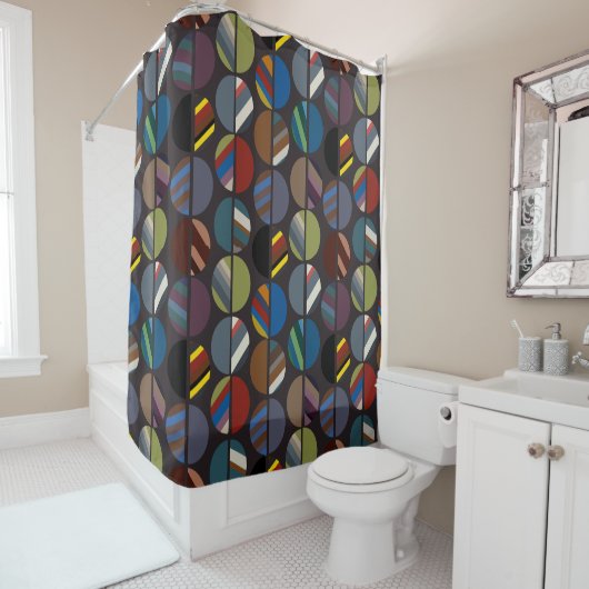 Rideaux De Douche Moitié ovale rayée de la Masculine (En situation)