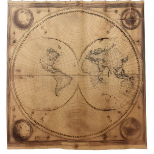Rideaux De Douche Monde Russe Vintage Globe