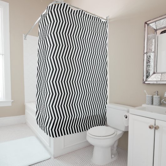 Rideaux De Douche Monochromatic Geometric Lines Pattern (En situation)