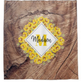 Rideaux De Douche Monogram de Rustic Sunflowers & Wood Texture (Devant)