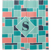 Rideaux De Douche Monogram Mint Corail vert Art géométrique (Devant)
