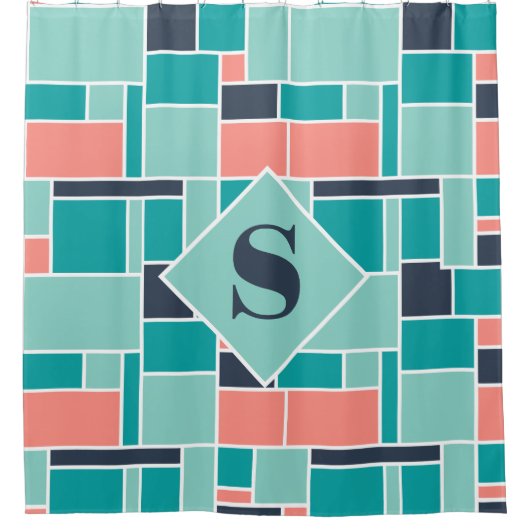 Rideaux De Douche Monogram Mint Corail vert Art géométrique (Devant)