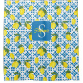Rideaux De Douche Monogram Name Blue French Tile Lemon Pattern  (Devant)