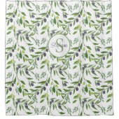 Rideaux De Douche Monogram Name Watercolor Olive Pattern (Devant)