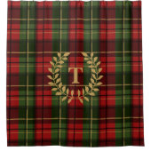 Rideaux De Douche Monogram Wreath On Red And Green Festive Plaid (Devant)