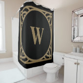 Rideaux De Douche Monogramme à bordure dorée élégante (En situation)