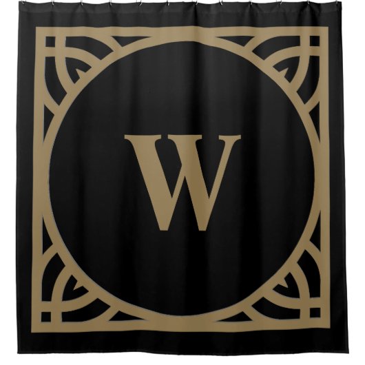 Rideaux De Douche Monogramme à bordure dorée élégante (Devant)