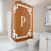 Rideaux De Douche Monogramme à bordure grasse clé grecque orange brû (En situation)