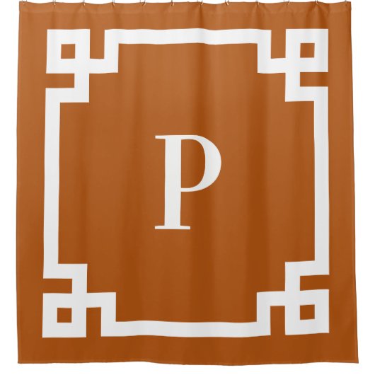 Rideaux De Douche Monogramme à bordure grasse clé grecque orange brû (Devant)
