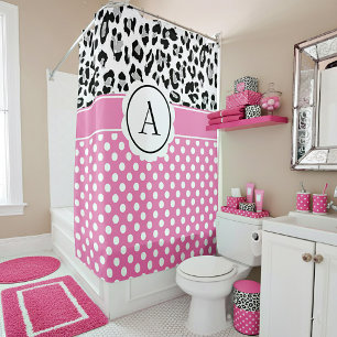 Rideaux De Douche Monogramme à pois et motifs animaux féminins