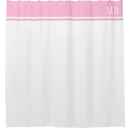 Rideaux De Douche Monogramme à rayures blanches et roses simple et j (Devant)