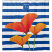 Rideaux De Douche Monogramme à rayures bleu chic (Devant)