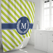 Rideaux De Douche Monogramme à rayures de chaux vert et marine perso