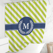 Rideaux De Douche Monogramme à rayures de chaux vert et marine perso