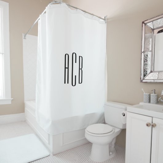 Rideaux De Douche Monogramme à trois lettres blanc simple (En situation)
