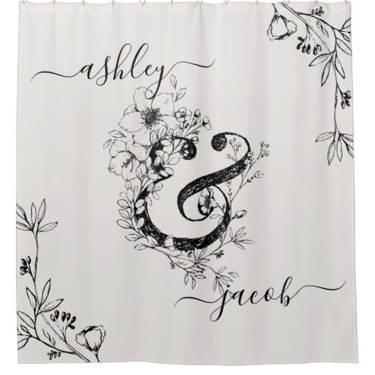 Rideaux De Douche Monogramme Ampersand Botanique Moderne Script Blus (Devant)