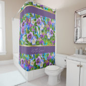 Rideaux De Douche Monogramme Anniversaire Pansy Violet Fleurs Aquare (En situation)