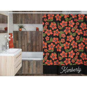 Rideaux De Douche Monogramme aquarelle florales rouges