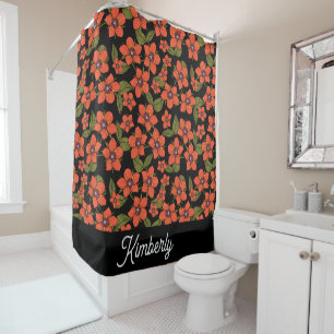 Rideaux De Douche Monogramme aquarelle florales rouges