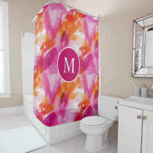 Rideaux De Douche Monogramme Aquarelle rose orange Abstrait