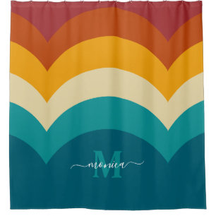Rideaux De Douche Monogramme arc-en-ciel Nom personnalisé Retro Suns