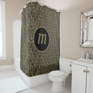 Rideaux De Douche Monogramme Art Déco Or et Noir
