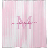 Rideaux De Douche Monogramme avec rayures roses et blanches modernes (Devant)