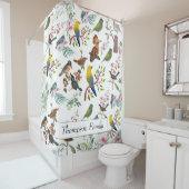 Rideaux De Douche Monogramme belle nature avec oiseaux l Blanc (En situation)