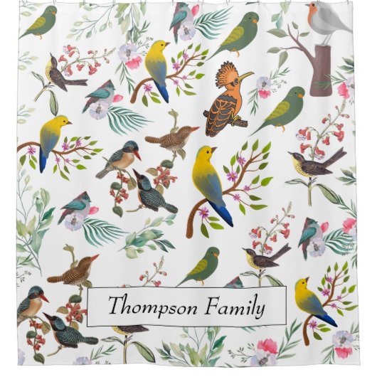 Rideaux De Douche Monogramme belle nature avec oiseaux l Blanc (Devant)