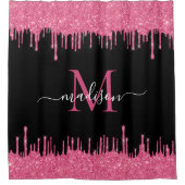 Rideaux De Douche Monogramme Black Metallic Hot rose Parties scintil (Devant)