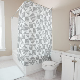 Rideaux De Douche Monogramme blanc gris géométrique triangle carré