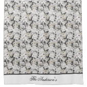 Rideaux De Douche Monogramme Blanc Gris Swan Floral Élégant Design (Devant)