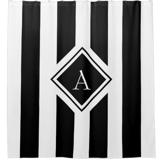 Rideaux De Douche Monogramme blanc noir élégant de rayures (Devant)