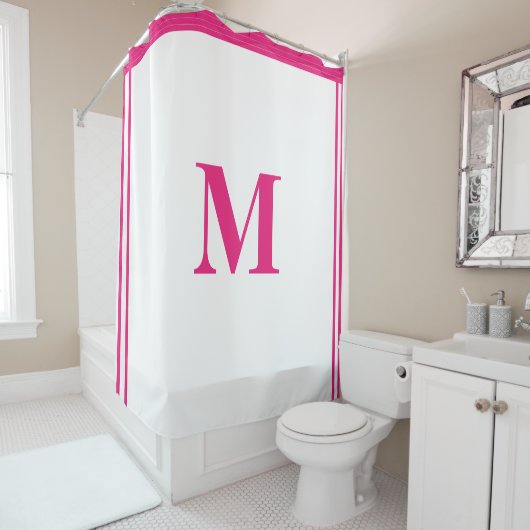 Rideaux De Douche Monogramme blanc rose chaud initial Nom personnali (En situation)