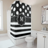 Rideaux De Douche Monogramme blanc rouge de rayures de points (En situation)