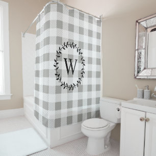 Rideaux De Douche Monogramme blanc rustique de guirlande de noir de