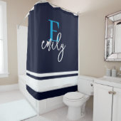 Rideaux De Douche Monogramme Bleu blanc bleu marine (En situation)