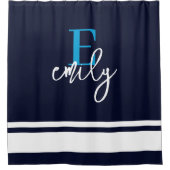 Rideaux De Douche Monogramme Bleu blanc bleu marine (Devant)