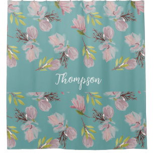 Rideaux De Douche Monogramme bleu ciel texte élégant motif floral mi