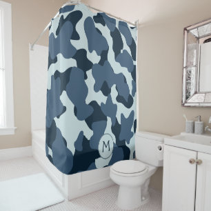 Rideaux De Douche Monogramme Bleu Grandes taches de vache