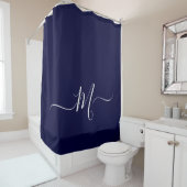 Rideaux De Douche Monogramme bleu marine initiale (En situation)