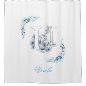 Rideaux De Douche Monogramme bleu "U" initial Floral calme (Devant)