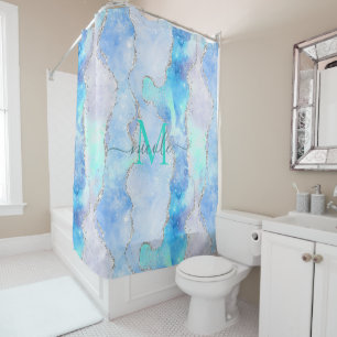 Rideaux De Douche Monogramme Blue Galaxy Parties scintillant Agate D