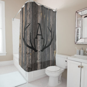 Rideaux De Douche Monogramme bois sombre rustique bois de cerf
