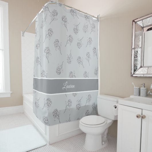 Rideaux De Douche Monogramme botanique intemporel gris doux (En situation)