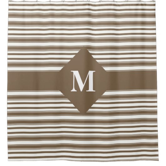 Rideaux De Douche Monogramme Brown foncé et blanc rayures (Devant)