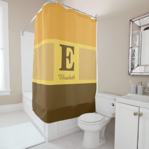Rideaux De Douche Monogramme Brown Jaune Élégant